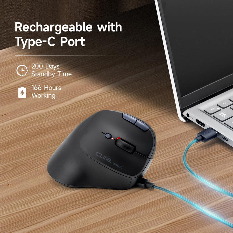 SANWA Vertical Trackball Mouse, 2.4G & Bluetooth, Ergonomic Right-Hand | For Medium Hands, Silent Click, Programmable with Software, Type-C Rechargeable, Precise Thumb Control, Compatible Win/ Mac