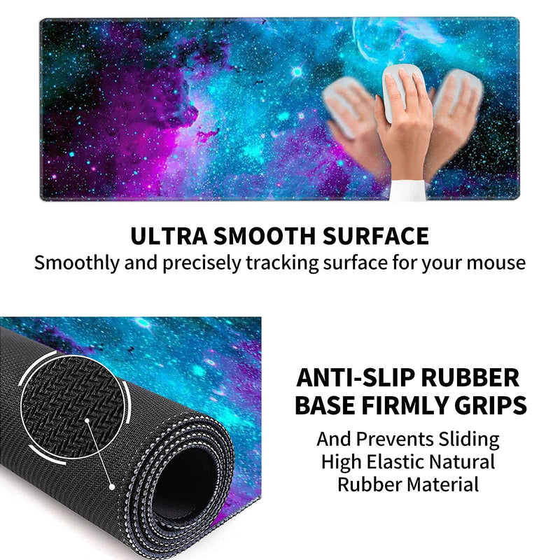 Pretty Mouse Pad and Gel Wrist Rest Set, Extended Desk Mat (31.5" x 11.8") with Memory Foam Ergonomic Keyboard Pad, Large Gaming Mouse Pad Non-Slip Easy Typing for Home Office, Milky Way Galaxy Stars XL-31.5"x11.8"x0.12"