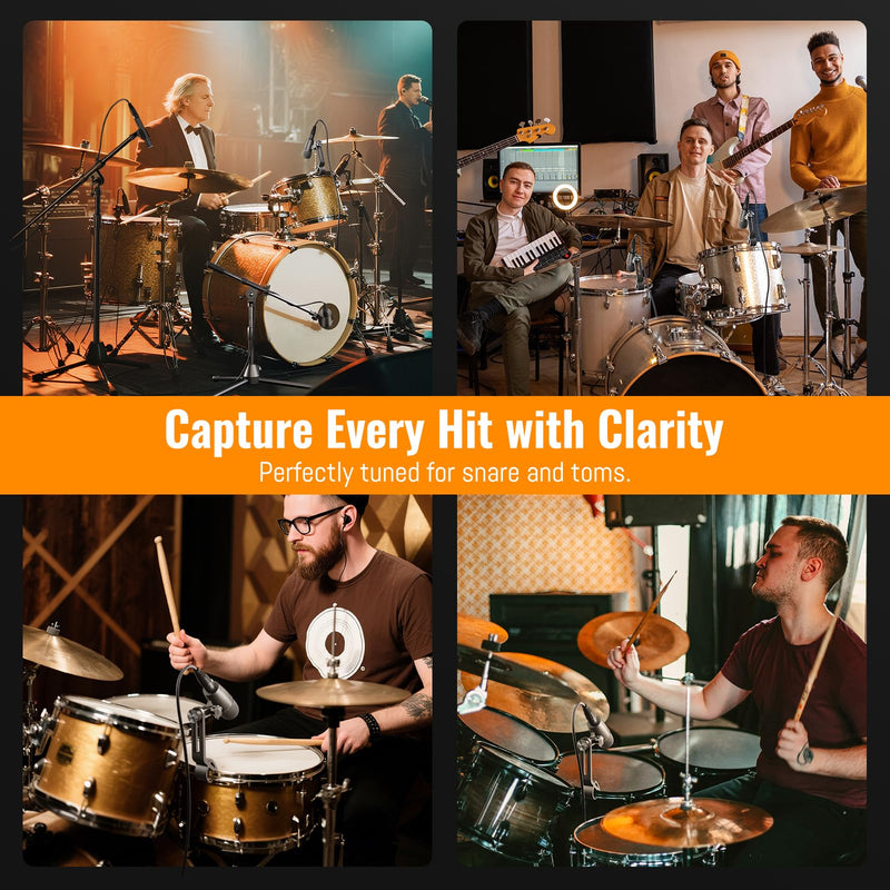 Phenyx Pro PDM34 Snare Drum Mic, Cardioid Dynamic Microphone with Clip-on Microphone Clamp, Integral Stand Mount, and Long-Lasting Metal Housing