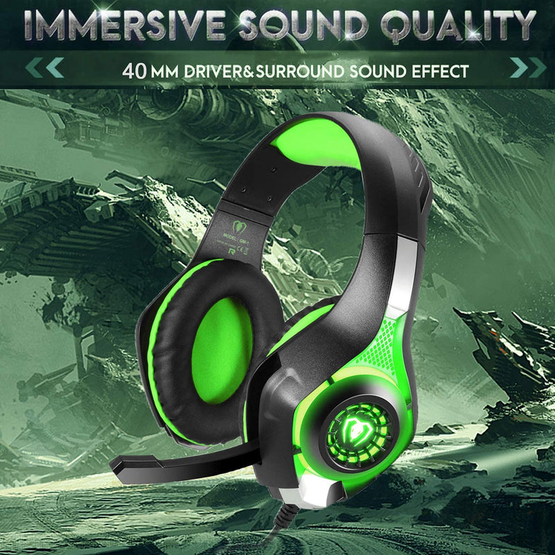 BlueFire 3.5mm PS4 Gaming Headset Headphone with Microphone and LED Light Compatible with Playstation 4, PS5, Xbox one, PC (Green) Green