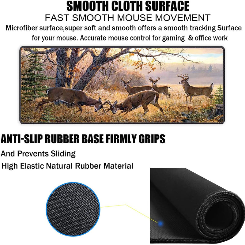 Extended Mouse Pad Large Gaming Mouse Pad Computer Keyboard Mouse Mat Non-Slip Rubber Base for Game Players, Office, Study + Cup Coaster ,Animal Deer FD-mouse pad-9