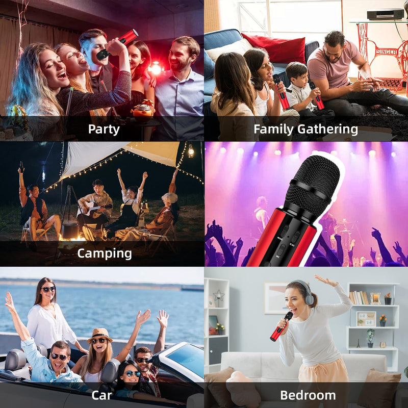 Karaoke Microphone Wireless, 4-in-1 Portable Handheld Wireless Karaoke Bluetooth Microphone with Built-in Sound Card for Home Parties,Travel,Music Recording,Car Singing (Red) Red