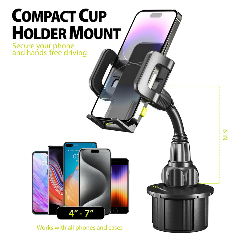 Bracketron TripGrip Cup Holder Car Phone Holder Mount with Expandable Base | Universal cup holder phone mount for car, expandable base fits to 3.75", 360 rotation flexible gooseneck, quick release Cup Holder Mount