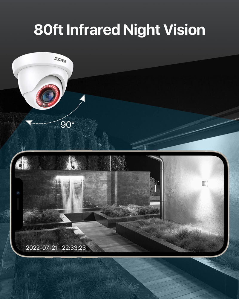 ZOSI 2MP 1920TVL Hybrid 4 in 1 TVI CVI AHD CVBS Security Camera,1080P HD Weatherproof Outdoor Indoor Surveillance Cam,Night Vision,For 960H,720P,1080P,5MP,4K analog DVR - White Wired-1Cam