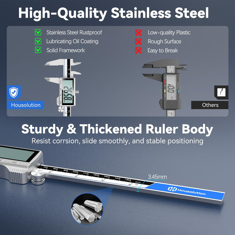 Housolution Digital Caliper, 12Inch Caliper Measuring Tool with Large LCD Screen, Inch/MM Switch, 4 Measuring Ways, Stainless Steel Micrometer Vernier Caliper with Splashproof Screen for Woodworkers 12inch/300mm