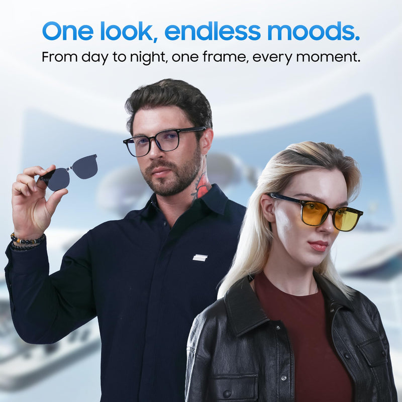 AI Smart Glasses, Translator, Open-Ear Bluetooth, Magnetic Day Night Lens | Real-time AI interpreter & translator, open-ear speakers, auto on/off wear sensor, touch control, for men & women Black-Galaxy
