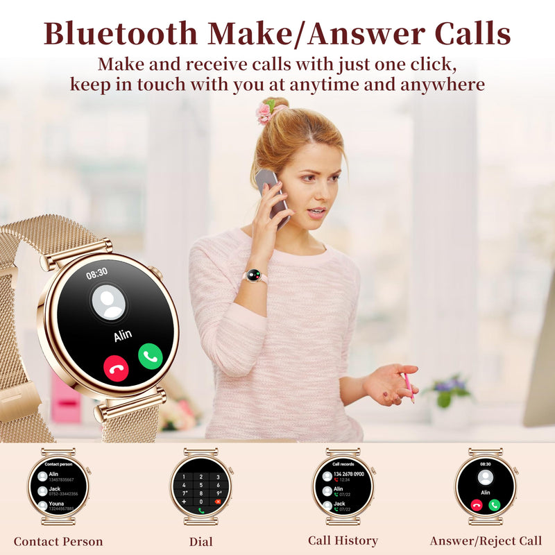 Smart Watches for Women,1.83"&1.27" HD Watch with Calls and Messages/Heart Rate/Sleep/Female Cycle,Fitness Tracker Smartwatch for Android/iOS Compatible,Rose Gold & Gold