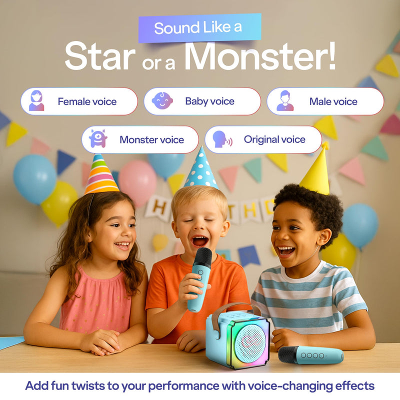 LIOEM Mini Karaoke Machine for Kids | Kids Karaoke Machine for Girls and Boys w/ 2 Wireless Bluetooth Microphones | Clear-Sound Mini Kareoke and Speaker | Speaker and Microphone Set for Children