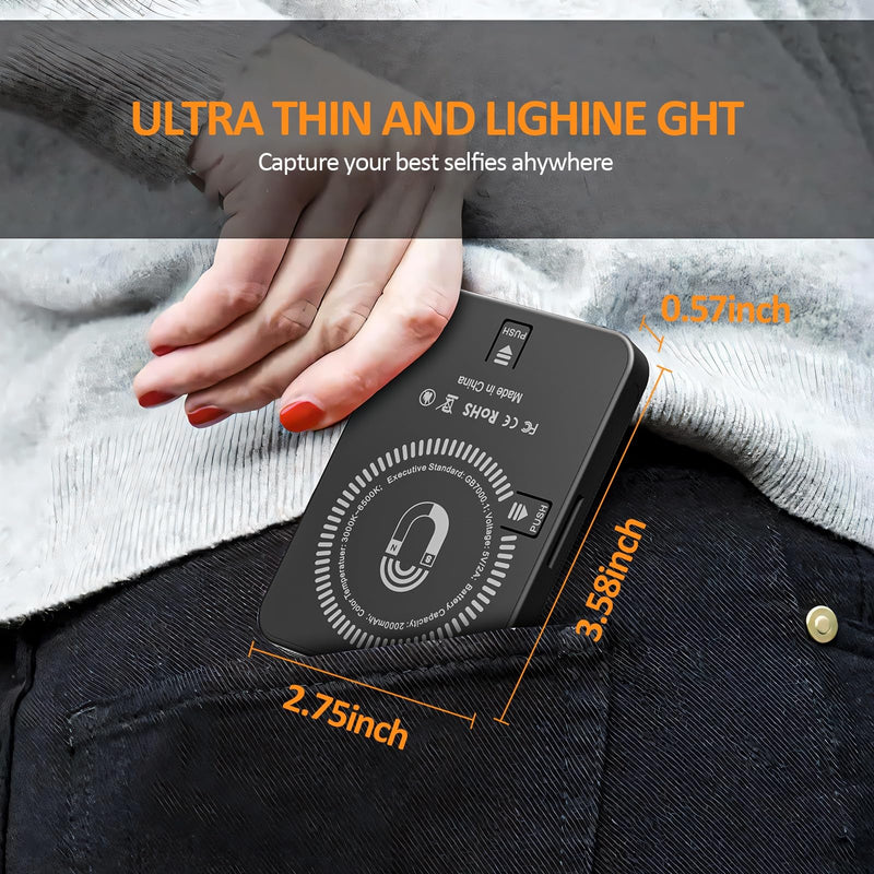 Rechargeable Magnetic Phone Selfie Light 128 LED Fill Light with Phone Clip & Cold Shoe,Adjusted 3 Light Modes for Magsafe Phone Selfies,Laptop,iPad,TikTok,Video Vlog,Makeup,Camera