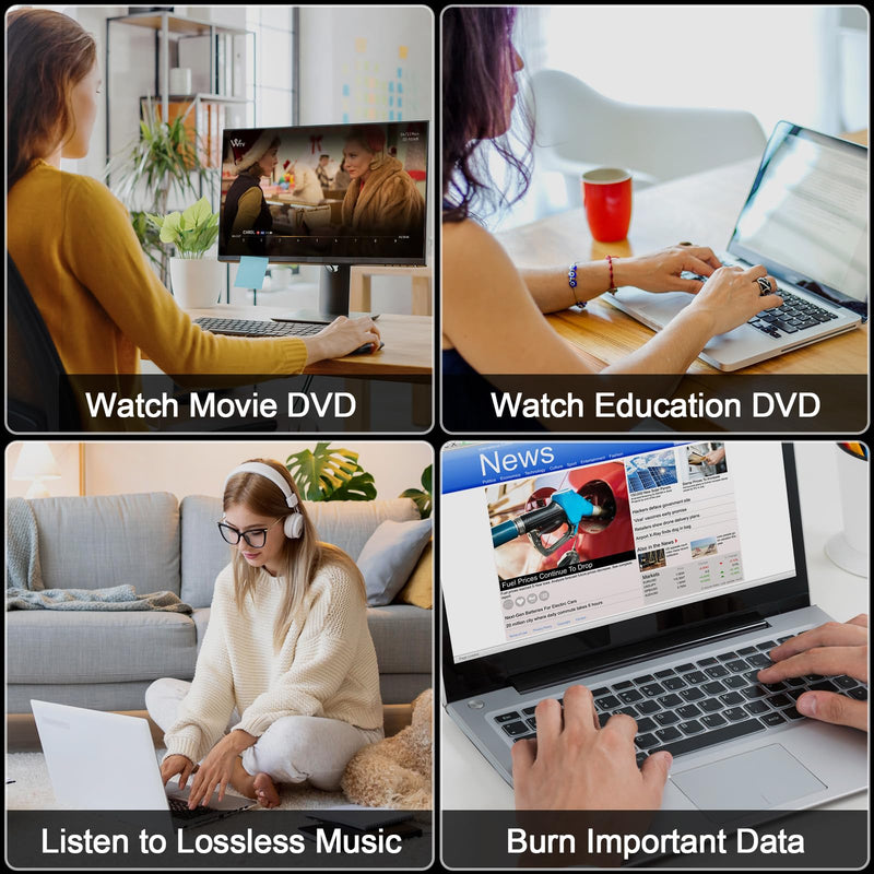 [AUSTRALIA] - Alxum External CD DVD Drive for Laptop, 7 in 1 Portable CD Player DVD Burner with M.2 NVMe/USB 2.0 Interface and SD/Micro SD Card Slot, Ultra-Slim Disk Drive Optical for Windows/Mac OS/Linux/Vista Gray 