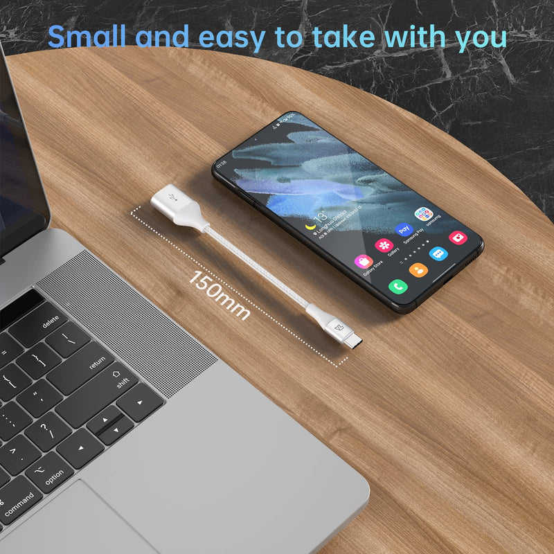 Teleadapt Type C to USB Adapter, 10Gbps USB C to USB A Adapter for Galaxy S20/S10/S9, USB C to USB OTG Cable, USB C Male to USB 3.1 Female OTG Adapter Compatible for New MacBook Pro, iPad Air 2020 White Silver