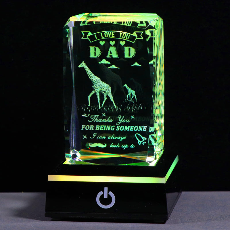 Father Day Gifts for Dad from Daughter Son, 3D Crystal Laser Engraved Giraffe Statue Birthday Gifts for Dad Who Wants Nothing, Personalized Best Dad Ever Gifts Funny New Bonus Dad Gifts DAD GIFTS Giraffe with LED Base