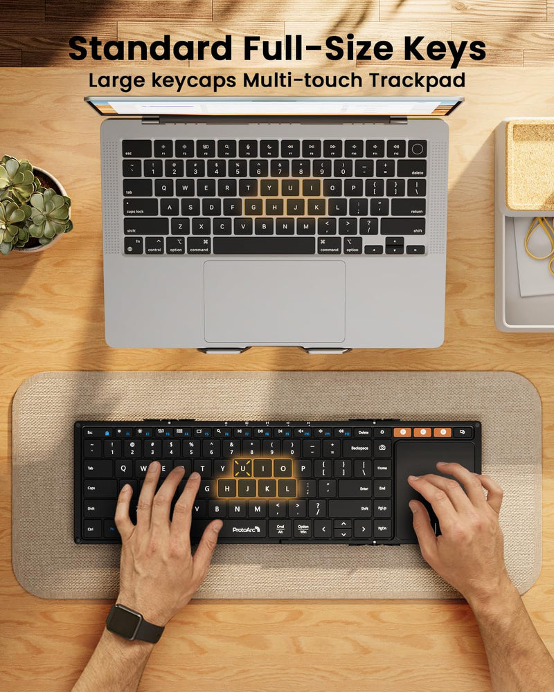 ProtoArc Foldable Keyboard with Touchpad, XK01 TP Folding Portable Keyboard, Full Size Keys, Large Trackpad Bluetooth Travel Keyboard for iPad, iPhone, Laptop PC Tablets -Black Black