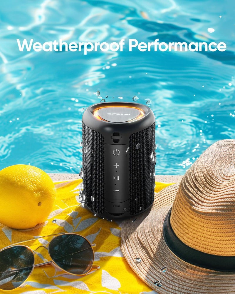 Portable Bluetooth Speaker with Lights,Powerful Crystal Clear Sound,IPX5 Waterproof,All Day Playtime,AUX&TF-Card Input,Bluetooth 5.3,TWS Paring,Small Wireless Speaker for Outdoor,Gift Ideas Black