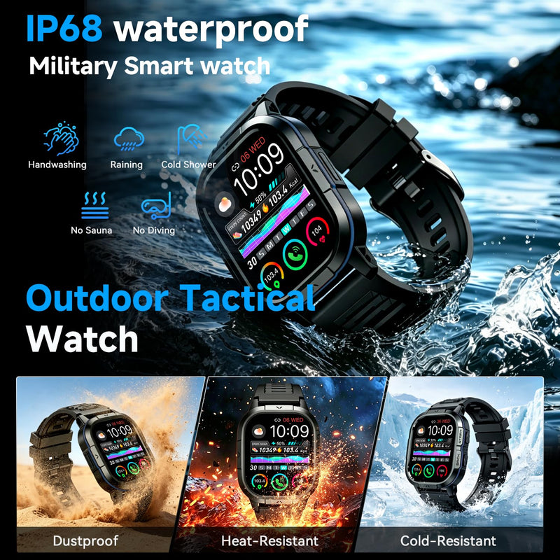 Smart Watch for Men Fitness Tracker: Make Answer Call Military Smart Watches for Men Digital Watches Waterproof Running Step Smartwatch Android Phones iPhone Samsung Compatible SpO2 Heart Rate Monitor Black