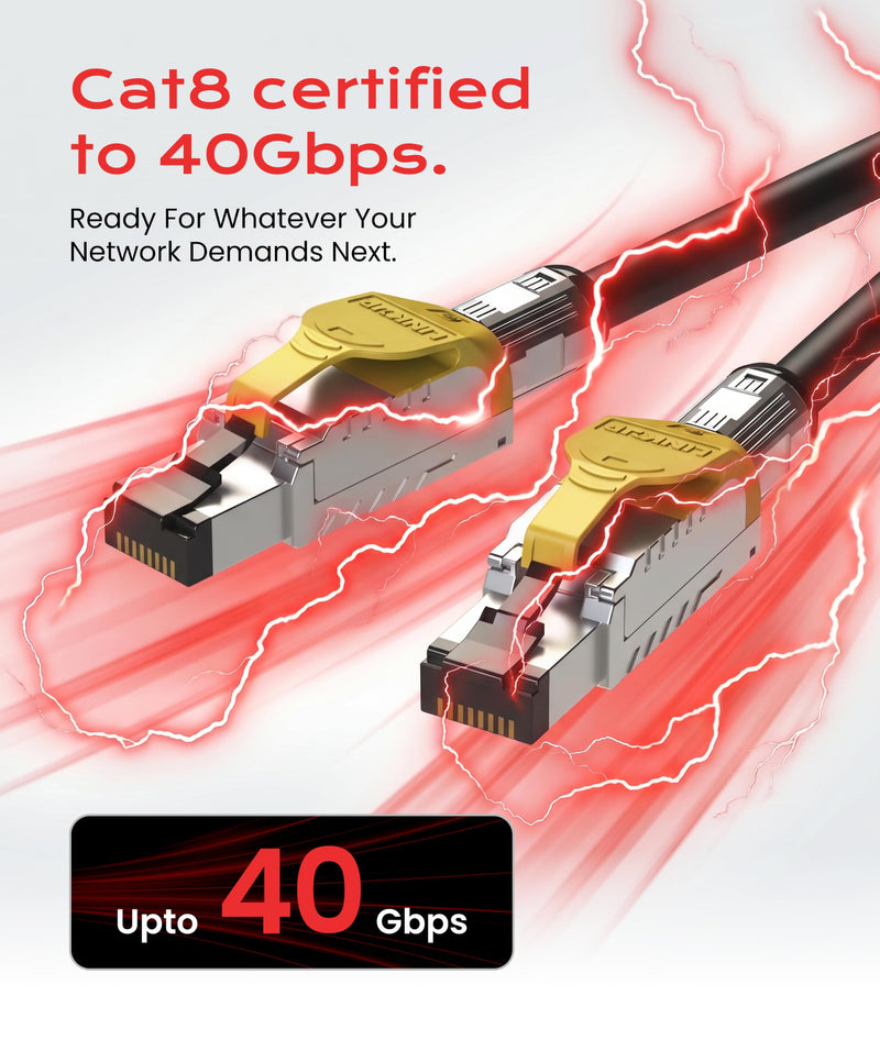 LINKUP Cat 8 Ethernet Cable | Long Internet Cord | High Speed LAN Connection | RJ45 connectors | Use with Cat 5/ Cat 6/ Cat 7 | Optimal for Gaming
