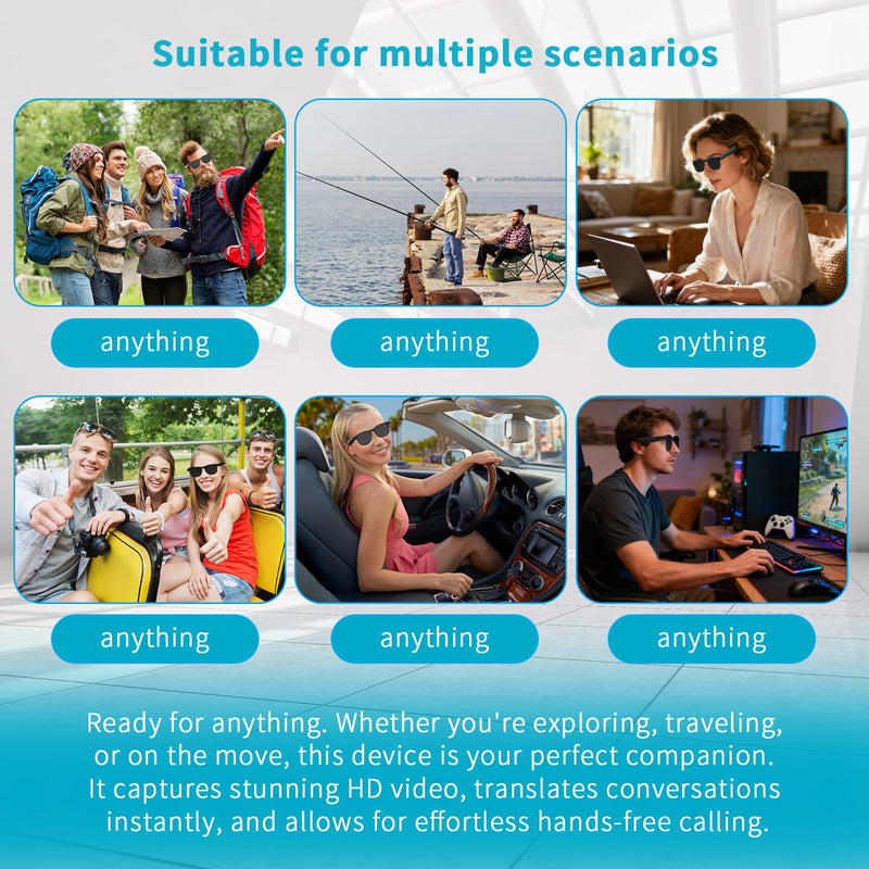 AI Smart Glasses with 4K Camera & Real-time Translator, 1080P HD Video Recording Glasses, Bluetooth 5.3 Audio Sunglasses with Open-Ear Speakers, ENC Mic for Vlogging, Travel, Work