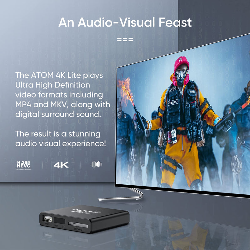 [AUSTRALIA] - NEUMI Atom 4K Lite Ultra-HD Digital Media Player for USB Drives and SD Cards - Plays 4K/UHD Videos, HEVC/H.265, HDMI and Analog AV, Automatic Playback, Looping, Trigger Capability 