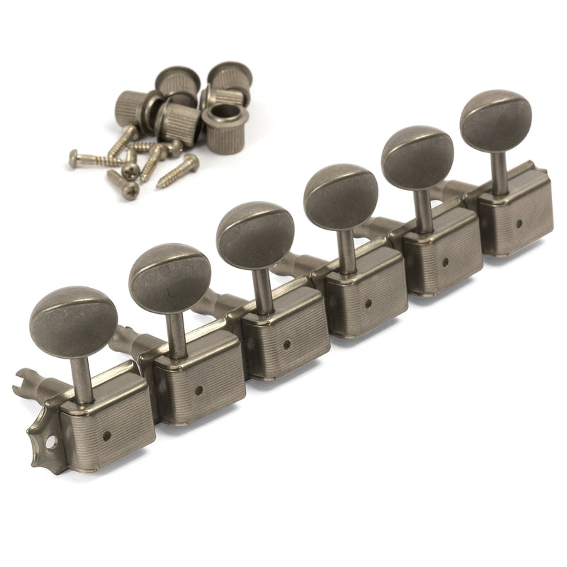 [AUSTRALIA] - Gotoh Vintage-style Oval Knob 6-In-Line Tuners, Relic Nickel 