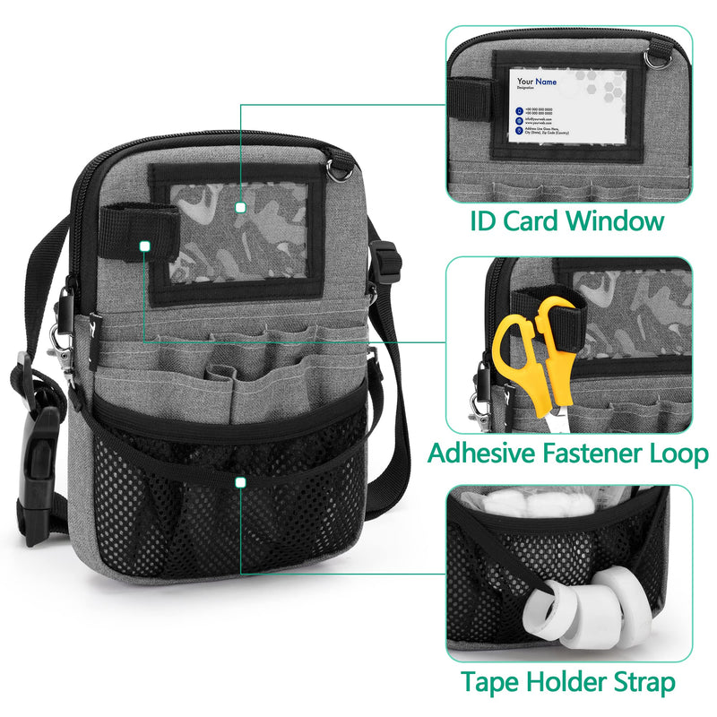 [AUSTRALIA] - Trunab Nurse Belt Bag, Medical Waist Bag, Nurse Organiser Bag with Multiple Compartments, Adjustable Waist Strap, Ideal for Nurse Set, Stethoscope Grey 