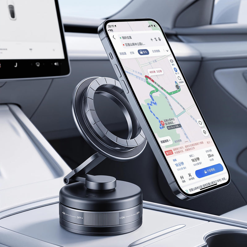 Magnetic Car Phone Holder, 25kg Vacuum Suction Foldable Alloy Dash Mount | 25kg magnetic car phone holder with vacuum suction, foldable alloy stand, multi-angle dash mount for trucks.