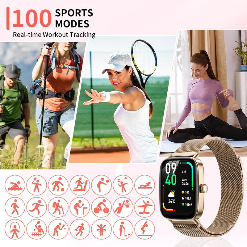 Smart Watch for Women, 1.85" AMOLED Display, IP68 Waterproof Fitness Tracker, 118 Sports Modes, Heart Rate/SpO2/Sleep Monitor, Gift for Her, Compatible with Android iPhone (Rose Gold) Rose Gold