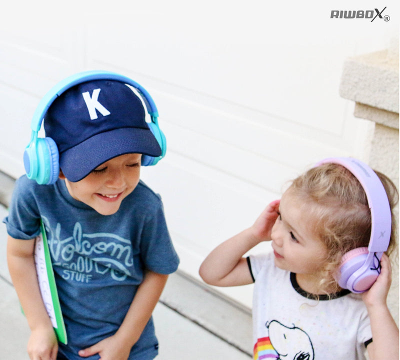 [AUSTRALIA] - Riwbox WT-7S Kids Bluetooth Headphones Light Up, Foldable Stero Wireless Headset,with Microphone and Volume Control,Comfortable and Durable,for PC/Tablet/TV/Travel(Purple) Purple Adjustable to fit the head shape Minimalist 