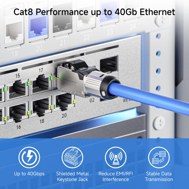 Cable Matters 40Gbps 6-Pack Tool Free Shielded RJ45 Cat 8 Termination Plug | Cat8 Field Termination Plug, Cat 8 Connector, Cat8 Plug