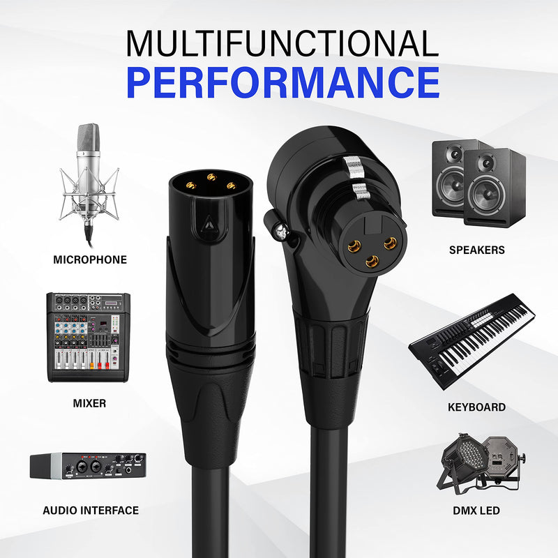 LyxPro 25 Feet Right Angle XLR Female to Male 3 Pin Mic Cord for Powered Speakers Audio Interface Professional Pro Audio Performance Camcorders DSLR Video Cameras and Recording Devices - Black 25 Ft. Angled Female