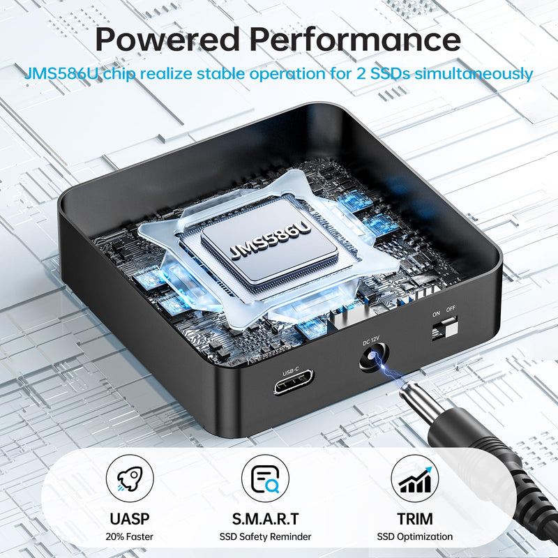 SSK M.2 SSD Cloner NVMe Duplicator Dual Bay Dock NVMe Enclosure Reader | For M Key PCIe NVMe Enclosure, 20Gbps USB3.2 Gen 2X2, Offline Clone Function, UASP Supported, Plug & Play, Tool Free