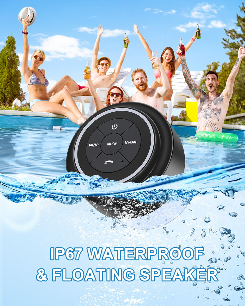 [AUSTRALIA] - Bluetooth Shower Speaker, Portable Bluetooth Speakers, IP67 Waterproof Speaker with Suction Cup, Floating, Crystal Sound, Ideal for Outdoor Beach Pool, Great Gifts Black 
