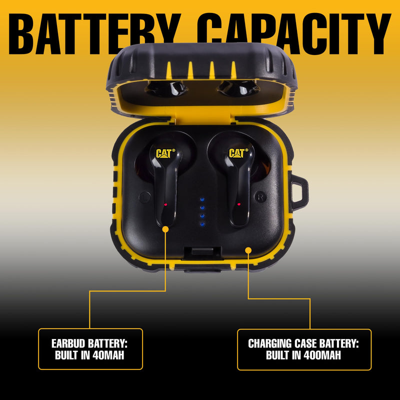 CAT Bluetooth Noise Canceling Ear Buds - Rugged Wireless Work Earbuds, Bluetooth Work Headphones, Dust Proof, Shock Proof, Water Resistant, Compatible with Apple, Android