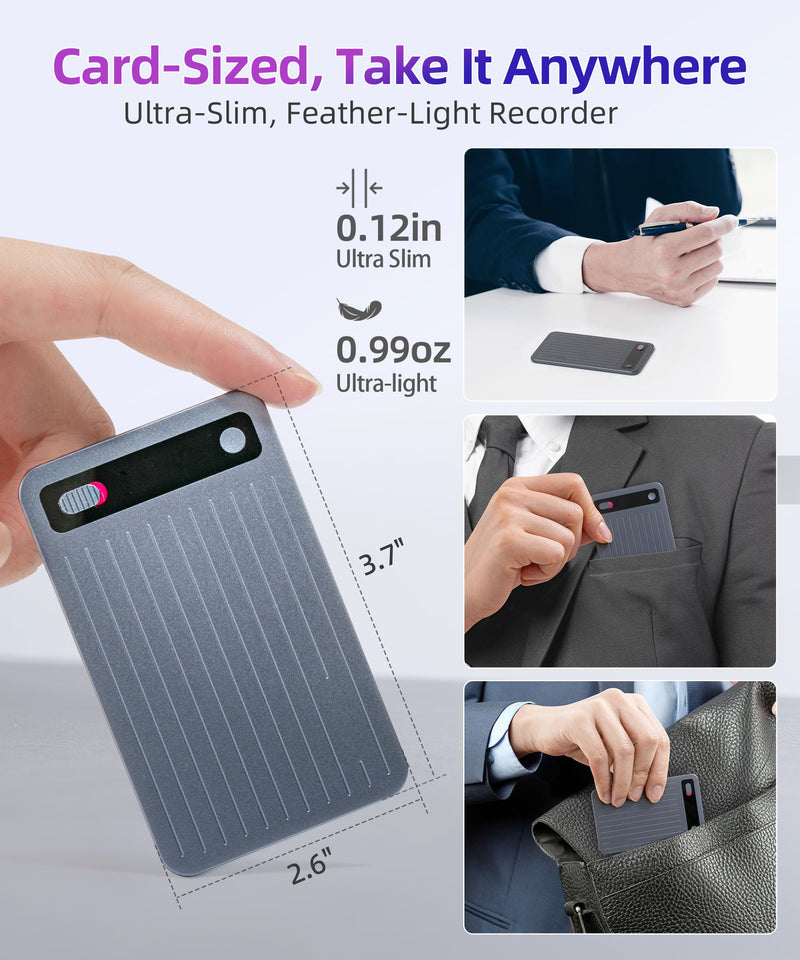 [AUSTRALIA] - AI Voice Recorder with App Control, Noise Reduction, Transcribe & Summarize with AI Technology, Note-Taking Device Supporting 104 Languages, 64GB Digital Audio Recorder for Meetings and Calls – Gray 