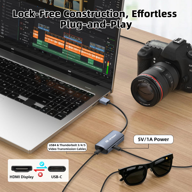 HDMI to USB C Adapter 4K@60Hz for AR Glasses, HDMI Male to USB C Female for XREAL One/Air 2 Pro, VITURE Pro, RayNeo Air 2s, Rokid Max, Switch 2/1, Steam Deck, PS5/4, Xbox, ROG Ally, Portable Monitor