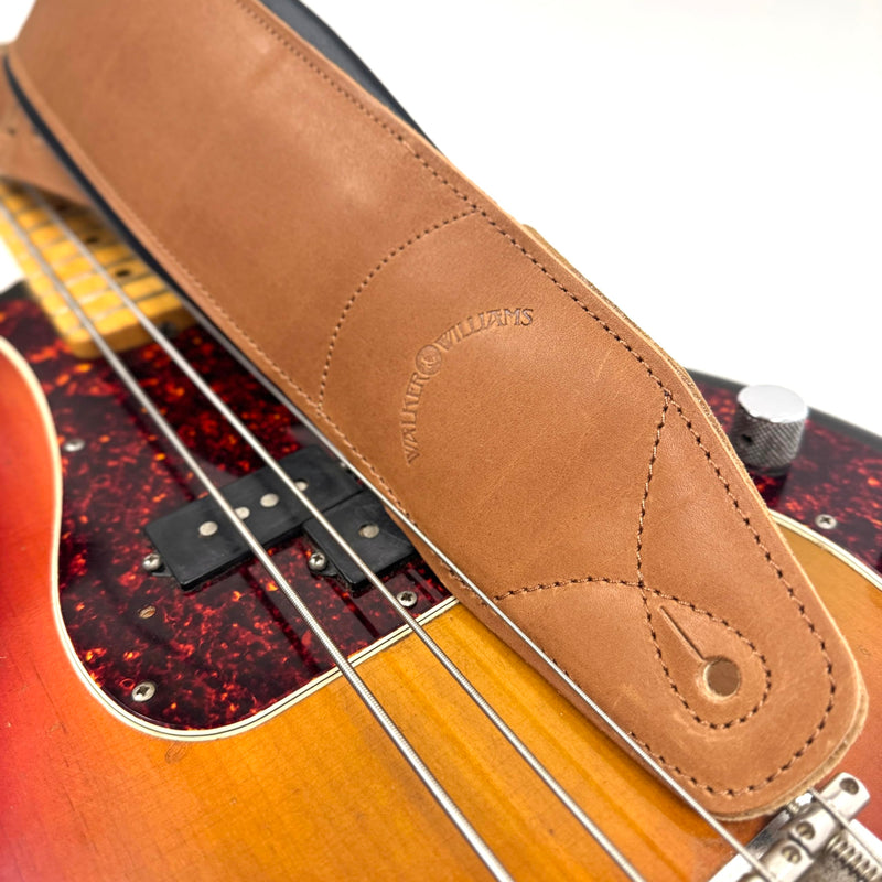 Walker & Williams B4B-LBRN Rustic Whiskey Tan Finish 4" Wide Double Padded Premium Brown Heirloom Grain Leather Guitar And Bass Strap For Acoustic, Electric, And Bass Guitars