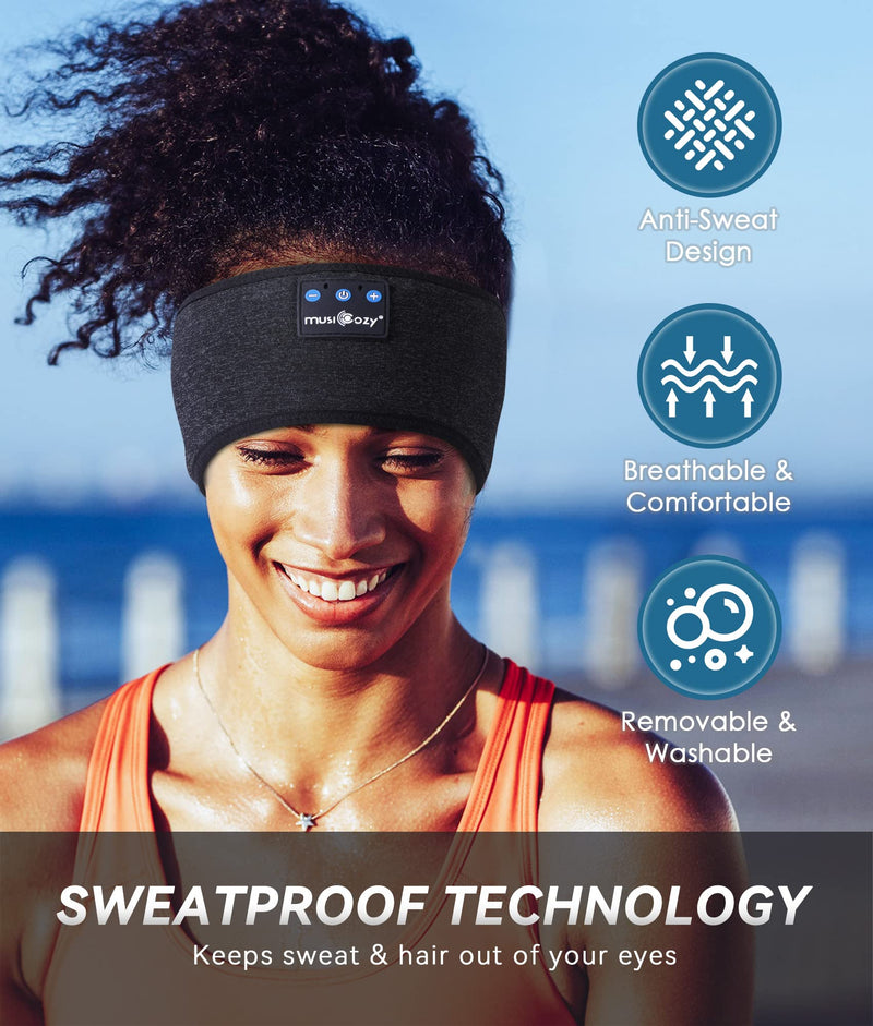MUSICOZY Sleep Headphones Bluetooth 5.2 Headband, Sports Wireless Earphones Music Sleeping Eye Mask Earbuds with HD Stereo Speaker for Mom Women Men Teen Running Cool Gadgets Unique Gifts Black
