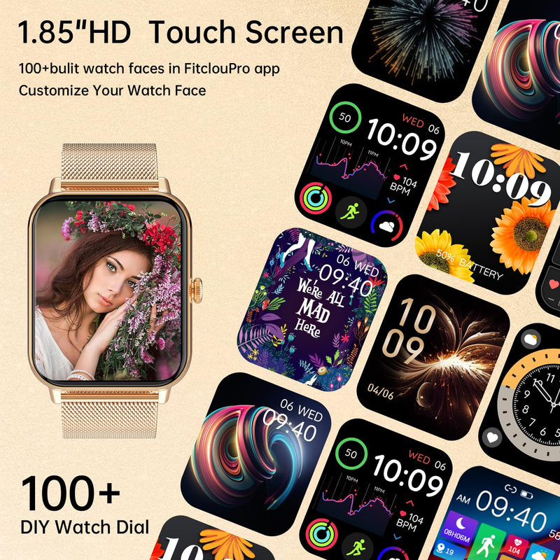 x2 Smart Watches for Women,1.83" HD with Calls and Messages/Heart Rate/Sleep/Female Cycle,Fitness Tracker Smartwatch for Android/iOS Compatible,Silver & Rose Gold