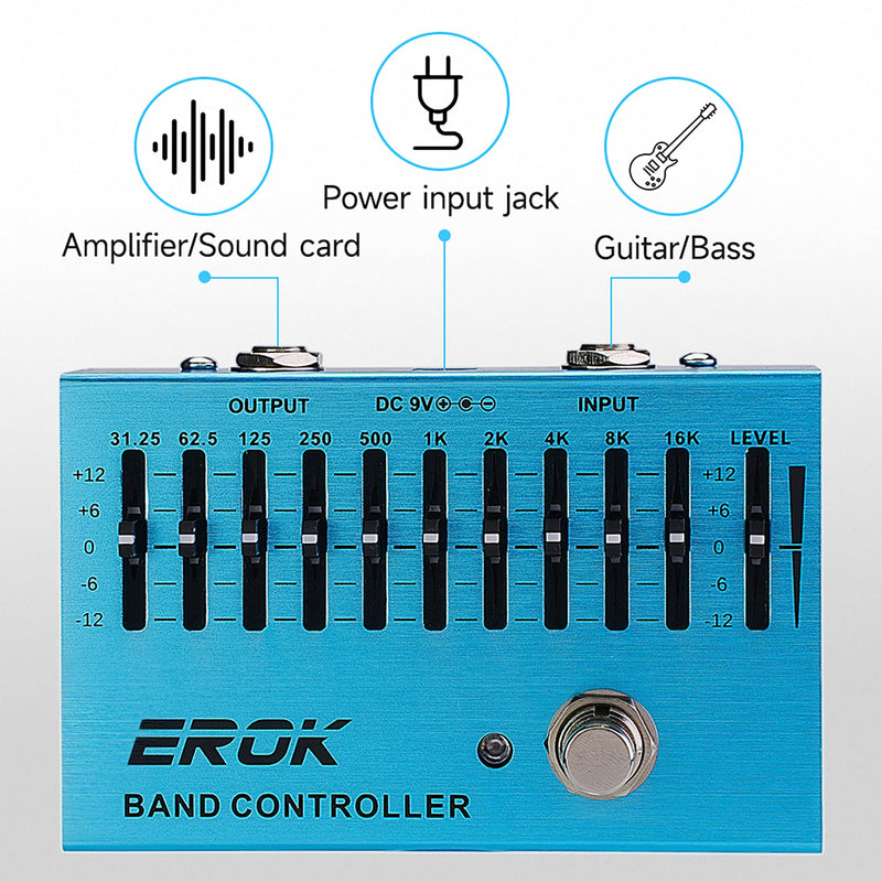 EROK EQ Pedal,10-Band Equalizer,(31.25Hz–16kHz) with ±12dB Gain/Attenuation for Each Band,for Electric Guitar Bass Eq Pedal,with Independent Controller Button
