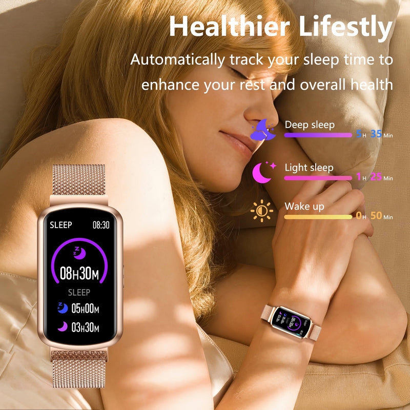 Health Fitness Tracker, Smart Watch with 24/7 Heart Rate, Activity Tracker with Blood Pressure and Blood Oxygen Monitor, 120 Sport Mode Waterproof Sleep Tracker for Women Men Pink Gold