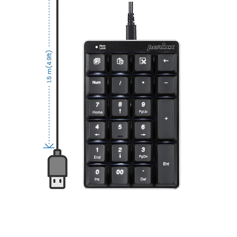 Perixx PERIPAD-303B, Backlit Mechanical Numeric Keypad - USB - Office Shortcut Keys - Full Size 22 Keys - Kailh Brown Switch Keys