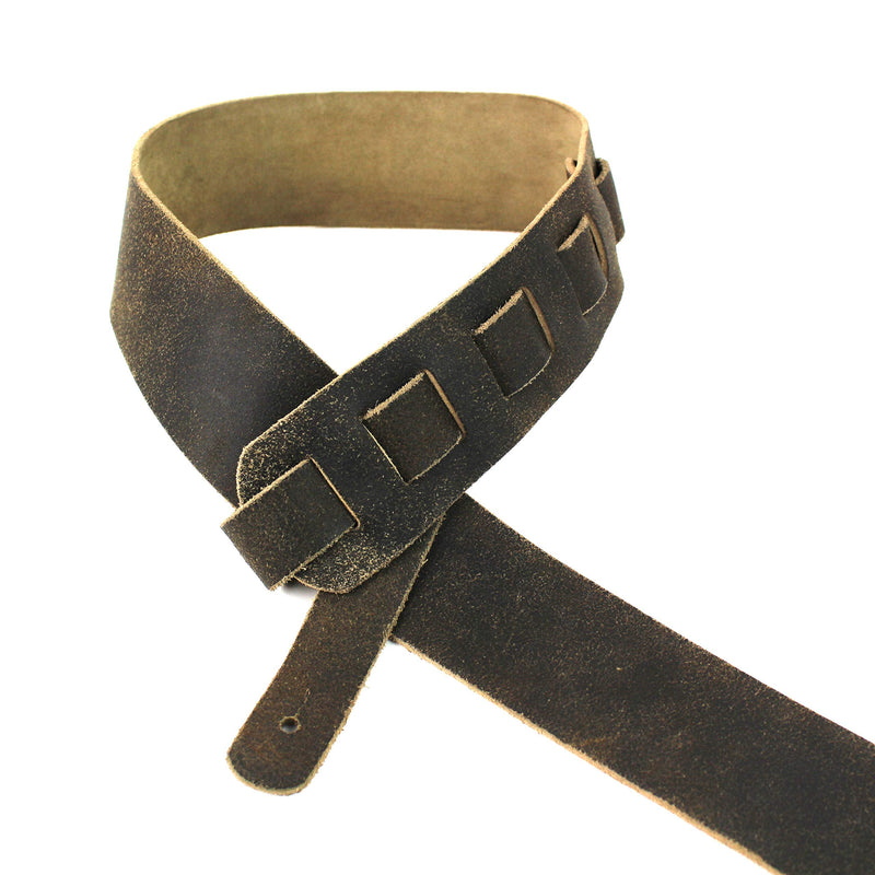 [AUSTRALIA] - Walker And Williams STR-09 Distressed "Weathered" Black Olive Top Grain Premium Italian Leather Guitar Strap For Acoustic, Electric, And Bass Guitars 