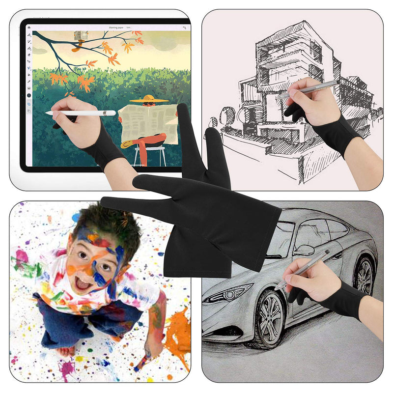 Artist Drawing Tablet Gloves Two Finger Graphics Painting Glove Free Size Creative Both Right and Left Hand 4 Pack Black Blue M