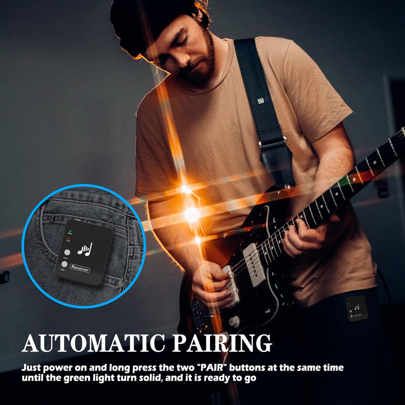 WP10 Wireless in Ear Monitor System, 2.4G Stereo Wireless IEM System with Transmitter Beltpack Receiver Automatic Pairing, Ideal for Studio, Band Rehearsal, Live Performance