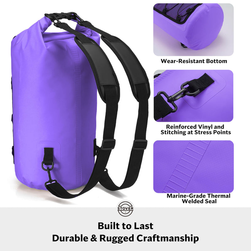 STOVER 5/10/25/30/40L Waterproof Dry Bag & Phone Case - Large Floating Dry Backpack for Kayaking, Travel, Hiking, Fishing, Camping, Motorcycles & Beach, Heavy-Duty Roll Top Men/Women (Purple) 25L+ Purple 40L