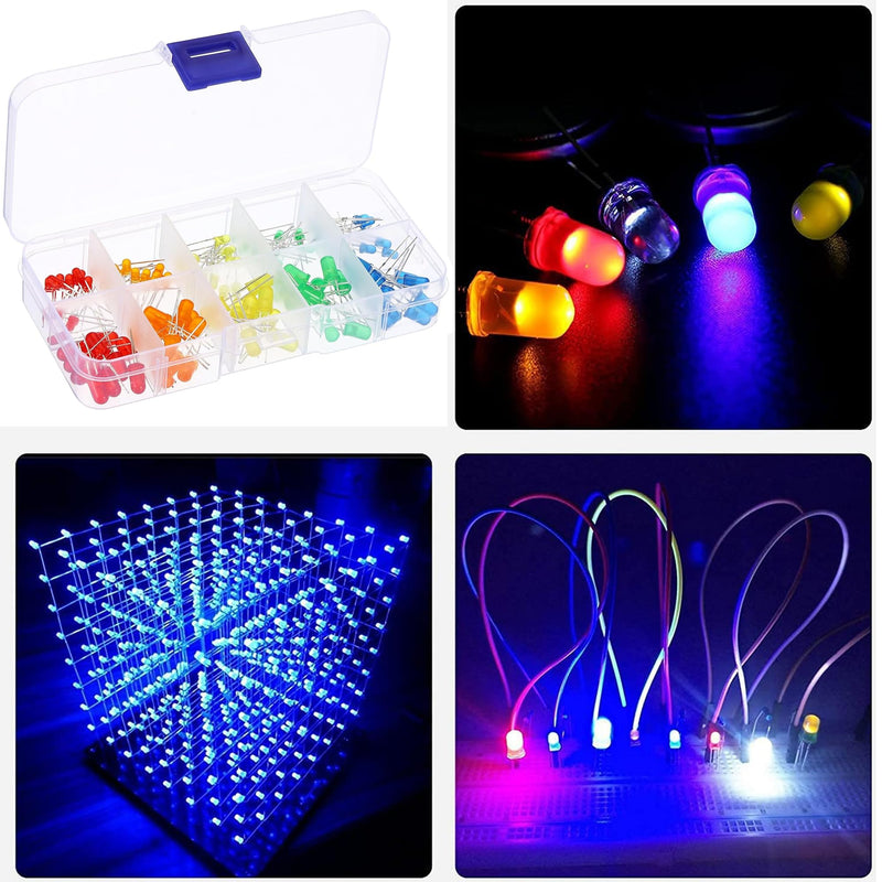 [AUSTRALIA] - MINGZE LED Light Emitting Diodes Set, 3 mm Diodes Electronic Components Light Emitting Diodes Round 2-Pin Electronic Components with 5 Colours Red Blue Green Yellow White (Pack of 500) 500 pieces 3 mm 
