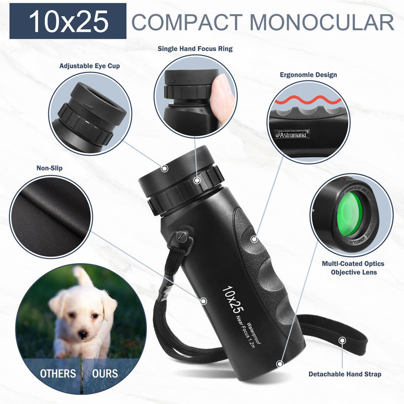 Astromania Upgraded 10x25 Waterproof Compact Monocular, Smaller Size Easier to Carry Around for Bird Watching Hunting Camping Hiking Sport Game Concerts
