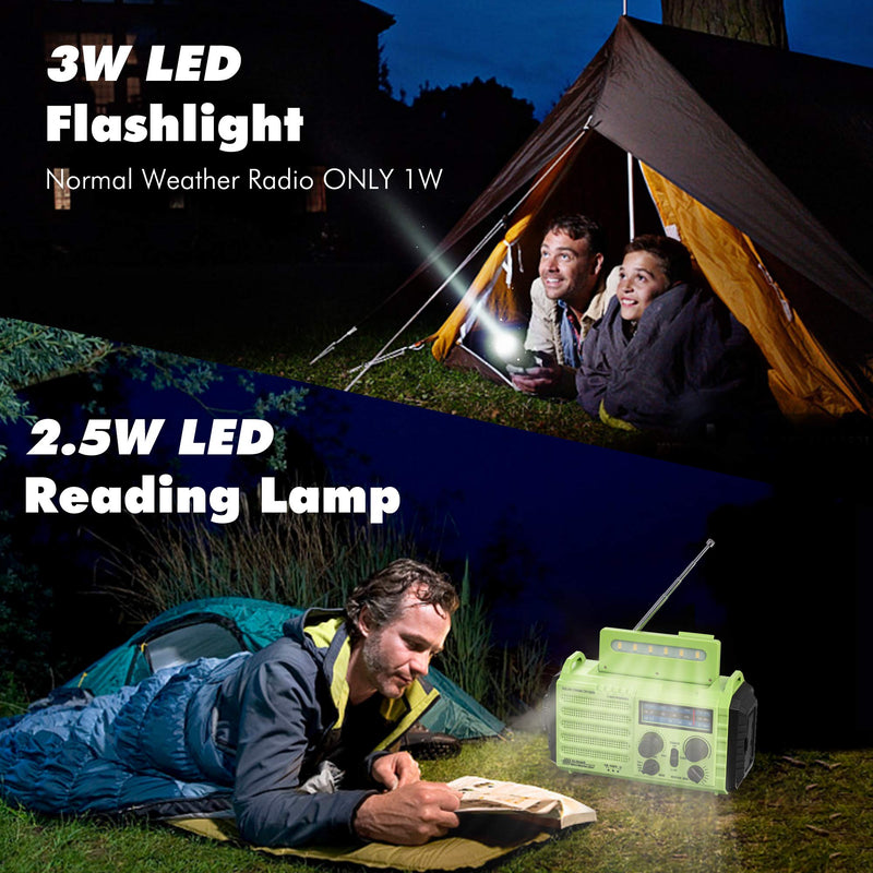 Emergency Radio Hand Crank Solar, 5000mAh AM/FM/SW NOAA Weather Radio, Portable Battery Operated Radio with Cell Phone Charger, 3W LED Flashlight & Reading Lamp, SOS for Home,Storm,Camping,Survival