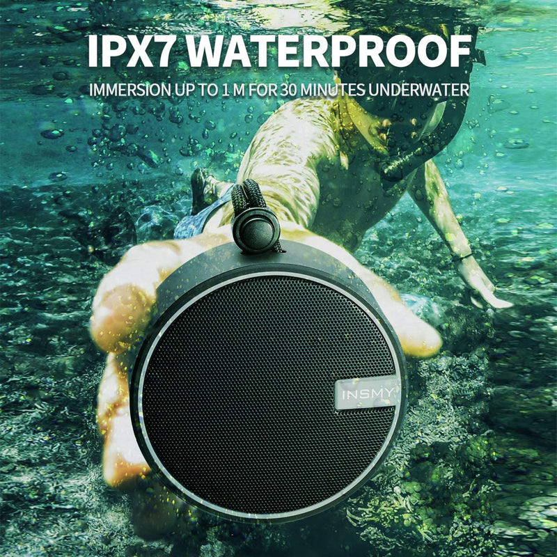 INSMY C12 IPX7 Waterproof Shower Bluetooth Speaker, Portable Small Speaker, Speakers Bluetooth Wireless Loud Clear Sound Support TF Card Suction Cup for Kayak Canoe Beach Gift (Black) Black