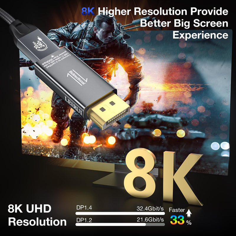 [AUSTRALIA] - 8K@60Hz USB C to DisplayPort 1.4 Adapter and USB C 3.2 Gen2x2 Cable 5FT Suit, Thunderbolt 4 and 5 to DP 1.4 Converter, Compatible with MacBook, iPhone 17/16/15, iPad Pro, S25/S24, Lenovo/HP/Dell/ASUS Adapter + USB C Cable (1.5m) 