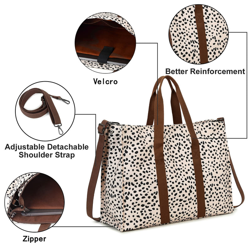 Laptop Tote Bag for Women Work 15.6 inch Canvas Shoulder Bags Computer Messenger Purse Teacher Handbag Office Briefcase Leopard - Apricot